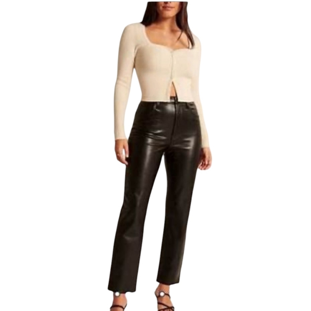 New Ambercrombie & Fitch Curve Love 90's Straight High Vegan Pants 34/18 Brown